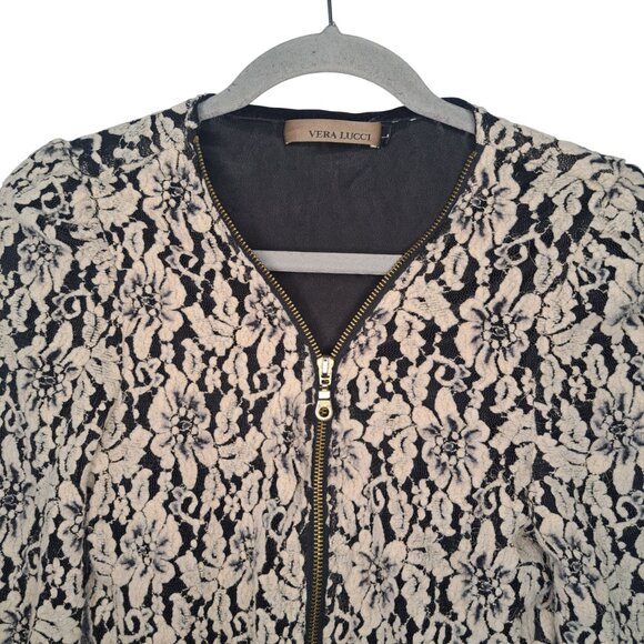 Vera Lucci Lace Overlay Lightweight Zip Up Jacket Size Large - Picture 3 of 6